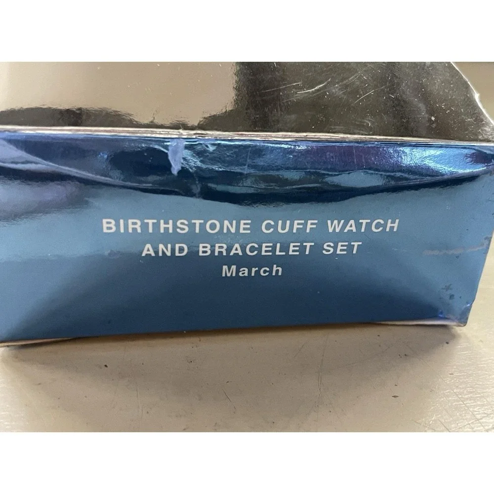 Avon Birthstone Cuff Watch/Bracelet Set March New In Box